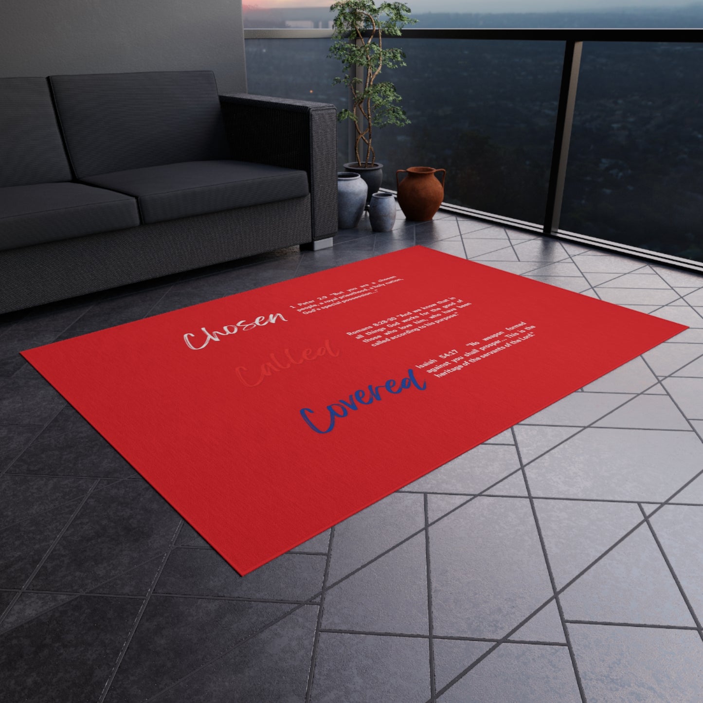 Chosen Outdoor Rug - Scripture Inspired Area Mat for Patio, Home Decor, Gift for Faith-Based Gatherings, Outdoor Living, Christian Home