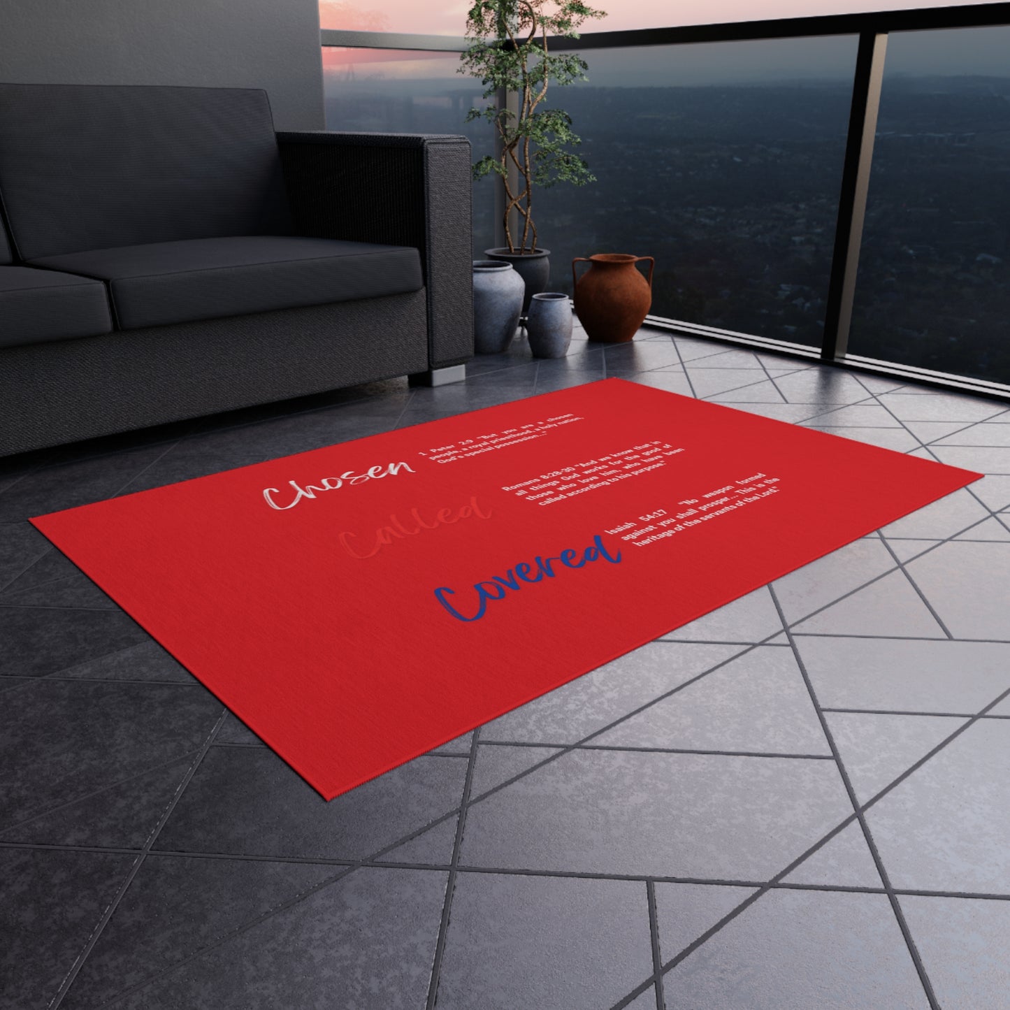 Chosen Outdoor Rug - Scripture Inspired Area Mat for Patio, Home Decor, Gift for Faith-Based Gatherings, Outdoor Living, Christian Home