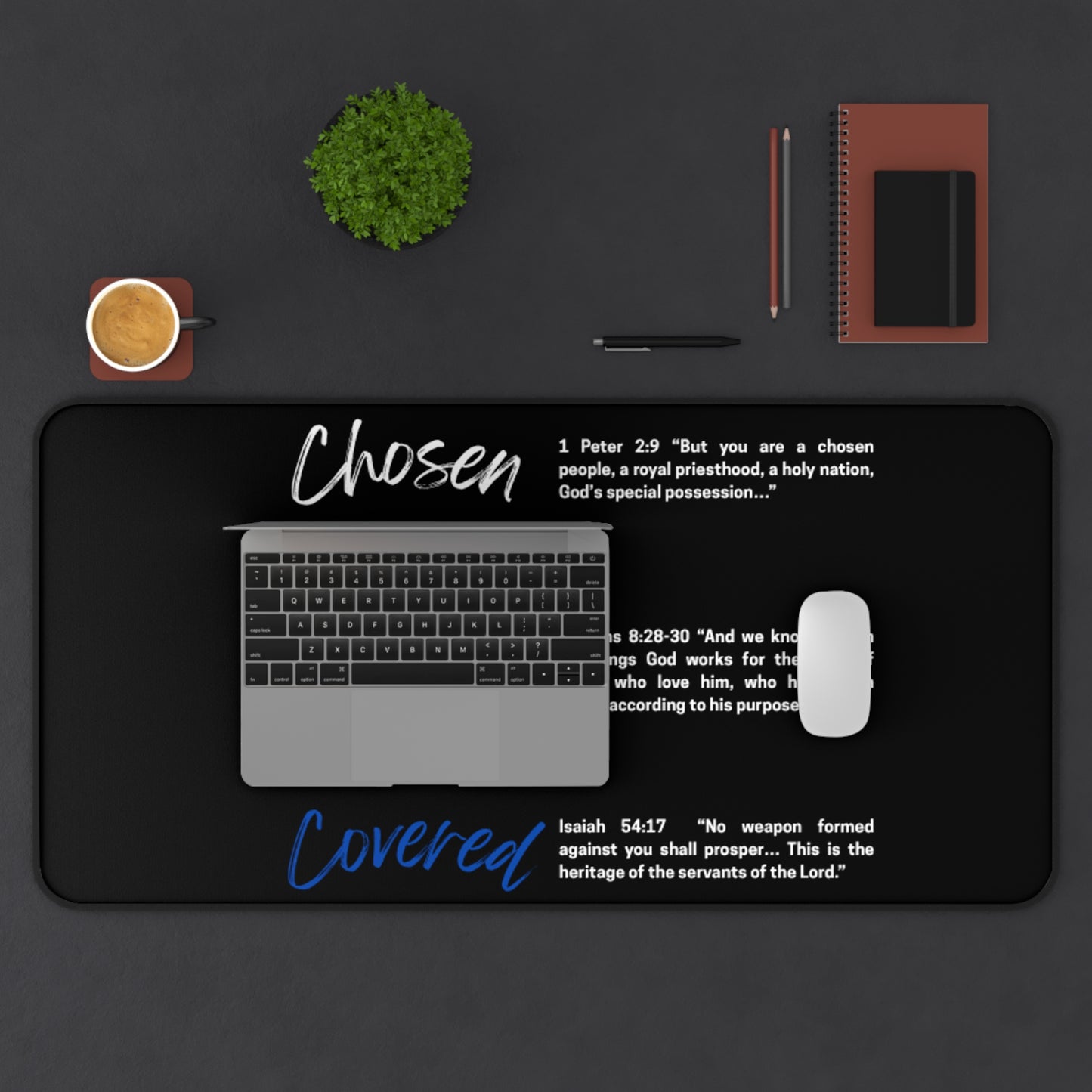 Inspirational Desk Mat - Chosen, Called, Covered | Motivational Office Decor, Christian Gift, Spiritual Workspace, Faith-Based Accessories