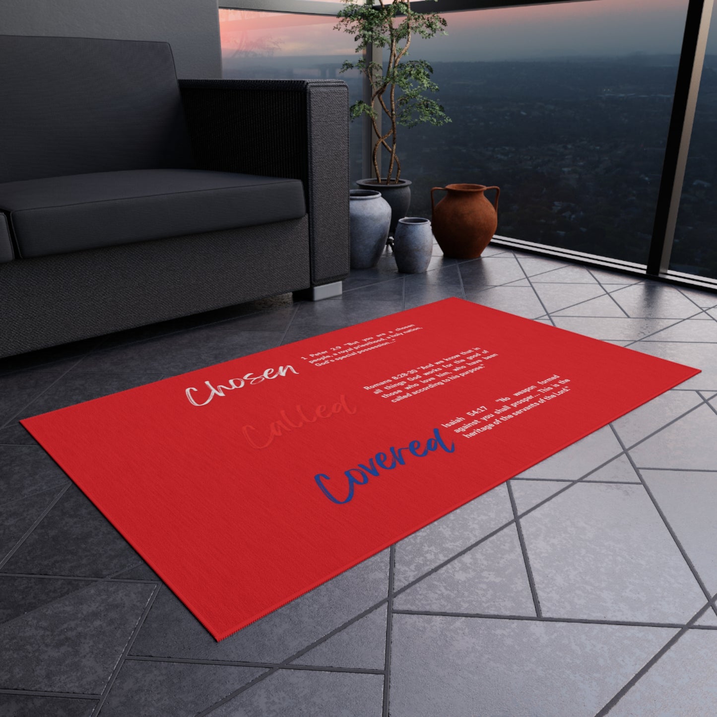 Chosen Outdoor Rug - Scripture Inspired Area Mat for Patio, Home Decor, Gift for Faith-Based Gatherings, Outdoor Living, Christian Home